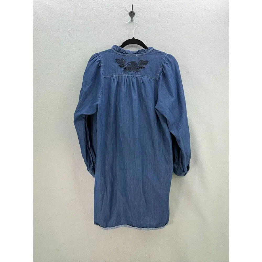 Coach Embroidered Denim Mini Shirt Dress Size 4 Made in Italy